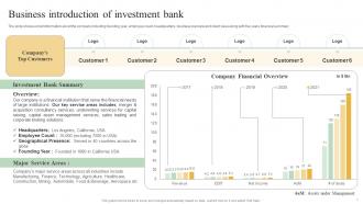 Business Introduction Of Investment Bank Sell Side Deal Pitchbook With Potential Buyers And Market