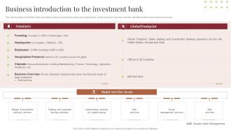 Business Introduction To The Investment Bank Planning To Raise Money Through Financial Instruments