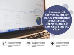 Business kpi showing summary of key performance indicator data representation in line graph and pie chart