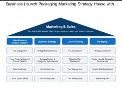 Business launch packaging marketing strategy house with icons