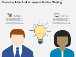 Business man and woman with idea sharing flat powerpoint design