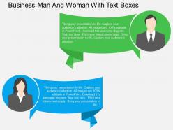 Business man and woman with text boxes flat powerpoint design