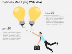 Business man flying with ideas flat powerpoint design