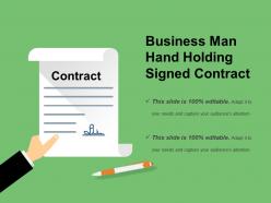 Business man hand holding signed contract example of ppt