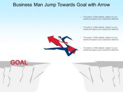 Business man jump towards goal with arrow