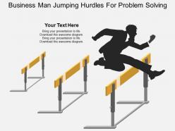 Business man jumping hurdles for problem solving flat powerpoint design