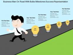 Business man on road with bulbs milestones success representation flat powerpoint design