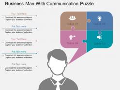 Business man with communication puzzle flat powerpoint design