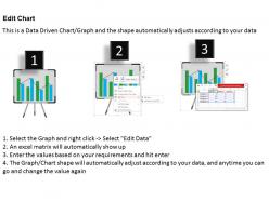 Business man with data driven growth chart powerpoint slides