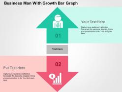 Business man with growth bar graph flat powerpoint design