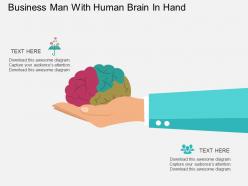 Business man with human brain in hand flat powerpoint desgin