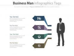 Business man with infographics tags and icons powerpoint slide