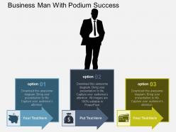 Business man with podium success flat powerpoint design