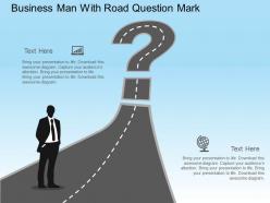 Business man with road question mark flat powerpoint design