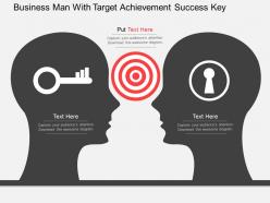 Business man with target achievement success key flat powerpoint design