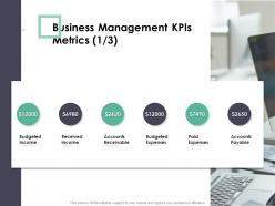 Business management kpis metrics budgeted business analysi overview ppt ideas