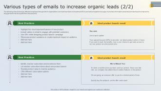 Business Marketing Tactics For Small Businesses Various Types Of Emails To Increase Organic Leads MKT SS V Best Colorful