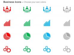 Business meeting growth bar graph pie chart gears ppt icons graphics