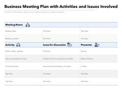Business meeting plan with activities and issues involved