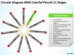 Business model diagrams circular with colorful pencils 11 stages powerpoint slides