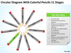 Business model diagrams circular with colorful pencils 11 stages powerpoint slides