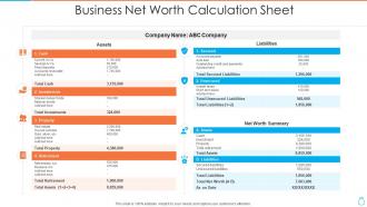 Business net worth calculation sheet