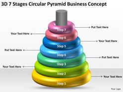 Business network diagram 3d 7 stages circular pyramid concept powerpoint slides