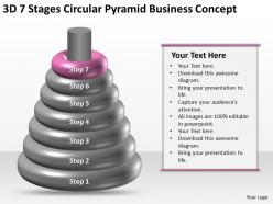 Business network diagram 3d 7 stages circular pyramid concept powerpoint slides