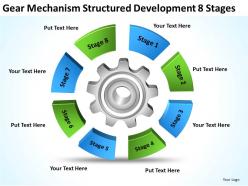 Business network diagram gear mechanism structured development 8 stages powerpoint templates