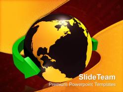 Business network presentation green arrow around the world global ppt slides powerpoint