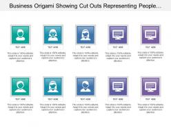 Business origami showing cut outs representing people and electronic item