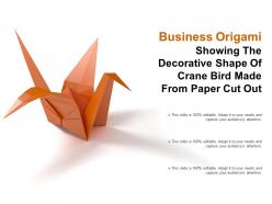 Business origami showing the decorative shape of crane bird made from paper cut out
