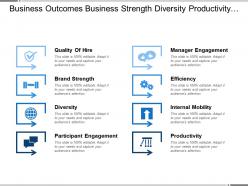 Business outcomes business strength diversity productivity with icons