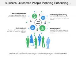 Business outcomes people planning enhancing productivity with icons