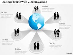 Business peoples with globe in middle ppt presentation slides