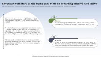 Business Plan For Homecare Startup Executive Summary Of The Home Care Startup Including Mission BP SS
