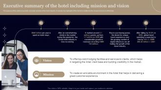 Business Plan For Hotel Executive Summary Of The Hotel Including Mission And Vision BP SS