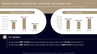 Business Plan For Hotel Scenario Analysis With Optimistic Pessimistic And Nominal Cases BP SS
