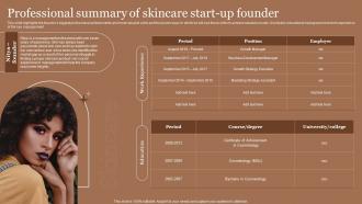Business Plan For Skincare Cosmetic Store Professional Summary Of Skincare Start Up Founder BP SS