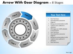 Business planning process with gears and circular arrows 8 stages
