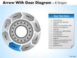 Business planning process with gears and circular arrows 8 stages