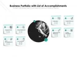 Business portfolio with list of accomplishments