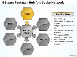 Business powerpoint examples 6 stages pentagon hub and spoke network slides