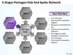 Business powerpoint examples 6 stages pentagon hub and spoke network slides