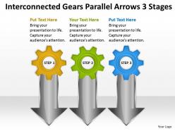 Business powerpoint examples interconnected gears parallel arrows 3 stages templates