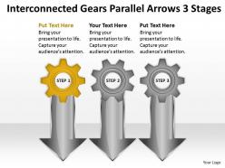 Business powerpoint examples interconnected gears parallel arrows 3 stages templates
