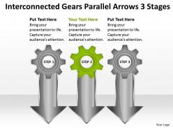 Business powerpoint examples interconnected gears parallel arrows 3 stages templates