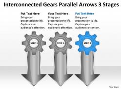 Business powerpoint examples interconnected gears parallel arrows 3 stages templates