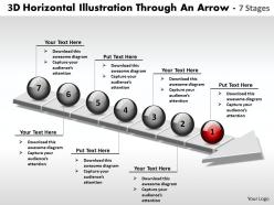 Business powerpoint templates 3d horizontal illustration through an arrow 7 stages sales ppt slides
