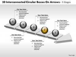 Business powerpoint templates 3d interconnected circular boxes arrows 5 stages sales ppt slides